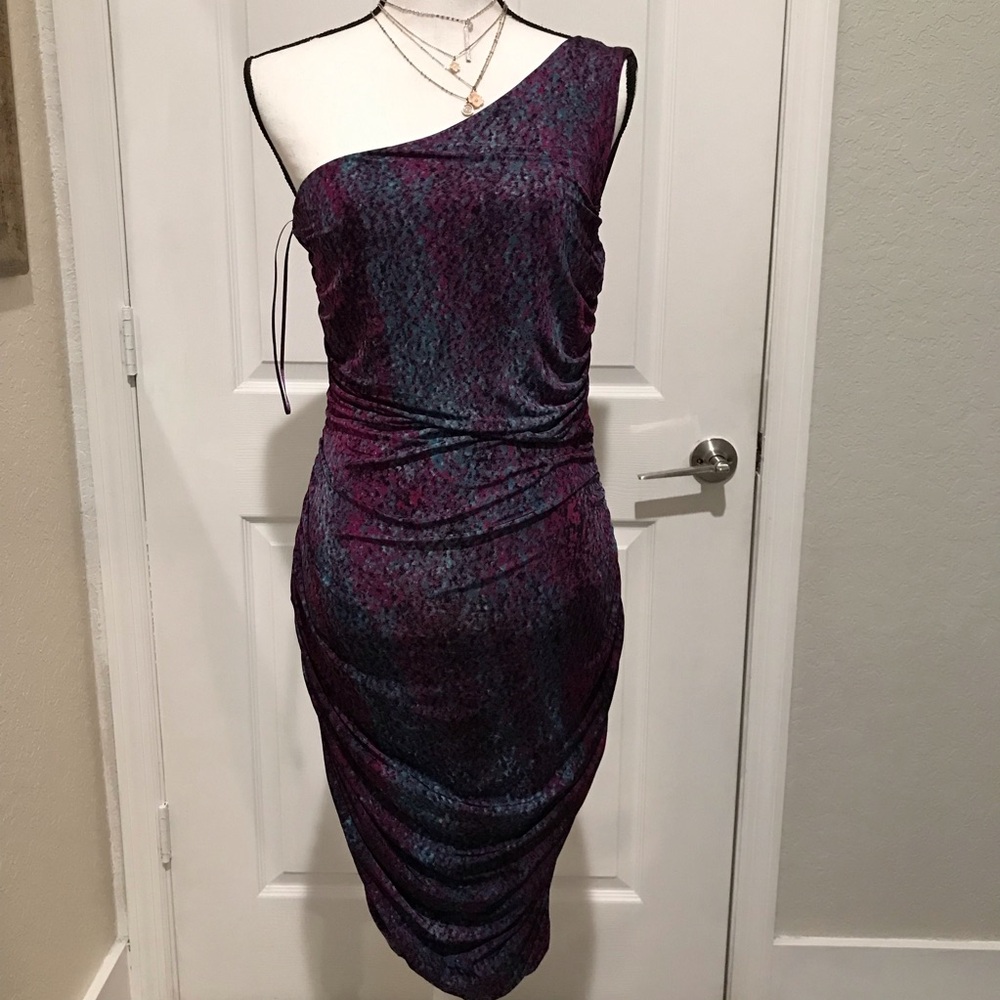 Sexy Y2K Bodycon Asymmetrical Sleeveless Ruched Fitted Dark Moody Dress Size M